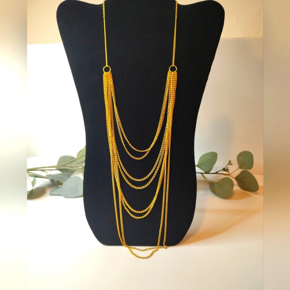 Multi-strand gold color chain necklace